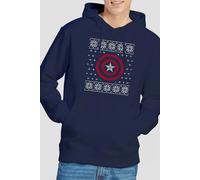 Captain America Men's Shield Christmas Jumper Hoodie Navy | Size: Medium Captain America Navy M