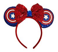 Captain America Shield Inspired Minnie Mouse Alice Headband With Big 5" Sequin Top Bow Handmade