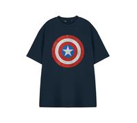 Captain America Shield Marvel Mens Blue Short Sleeved Graphic Tee | Superhero Logo T-Shirt | Avengers Fan Apparel Top | Comic Book Hero Merchandise | Patriotic Shield Design Shirt