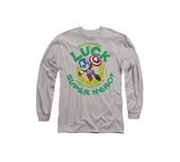 Captain America St Patrick's Day Lucky Super Hero Long Sleeve T-Shirt, Athletic Heather Marvel Light Grey XL
