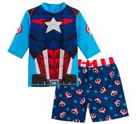 (5-6 Years) Captain America Swim Shorts + Rash Vest 2 Piece Swim Set Surf Top + Board Shorts