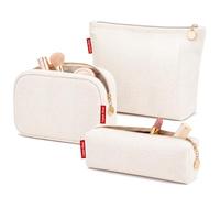 Captain Blues Makeup Bag 3 Piece Set, Corduroy Small Makeup Bag with Compartments, Cosmetic Bag Pouch, Toiletry Bag and Travel Make Up Bag for Handbag (Cream White)