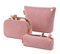 Captain Blues Makeup Bag 3 Piece Set, Corduroy Small Makeup Bag with Compartments, Cosmetic Bag Pouch, Toiletry Bag and Travel Make Up Bag for Handbag (Blush Pink)