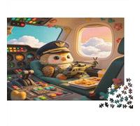Captain Cat Cockpit Jigsaw Puzzle 1000 Piece Jigsaw Puzzle Paper for Adults Relaxation Decor Gift Family Focus 52x38cm/1000pcs