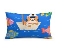 Captain - Cat on Paper - Boat Lumbar Throw Pillow Covers 8"x12" Decorative Rectangle Pillowcase with Hidden Zipper Pillow Case Soft Cushion Cover for Couch Bedroom Living Room Only Cover No Insert