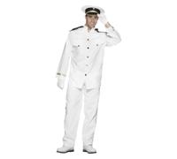Smiffys Captain Costume, White with Jacket, Trousers, Cap and Gloves, Large
