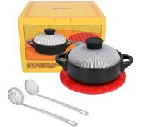 Captain Cranberry Small Donabe Japanese Clay Pot Set, 50.7oz for 1-2 | 5-piece set, lead and cadmium free stoneware, gas stove and oven safe to 500F, for shabu shabu, sukiyaki, nabe, rice