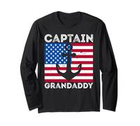 Captain Grandpa Boat Sailing Boating Anchor Funny US Flag Long Sleeve T-Shirt