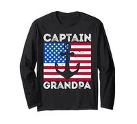 Captain Grandpa Boat Sailing Boating Anchor Funny US Flag Long Sleeve T-Shirt