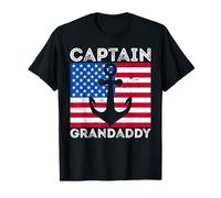 Captain Grandpa Boat Sailing Boating Anchor Funny US Flag T-Shirt
