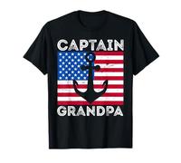 Captain Grandpa Boat Sailing Boating Anchor Funny US Flag T-Shirt