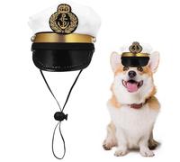 Captain Hat - 13x9x4cm White Sailor Cosplay Hat With Adjustable String | Dress Up Headdress Photo Props Pet Costume for Dog Cat Puppy Halloween Navy Party Accessories Lightweight