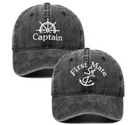 Captain Hat & First Mate ,Boat Captains Hat Embroidered Matching Caps ,Boat Accessories ,Boating Gifts, Captain First Mate (Washed Black & Washed Black), One size