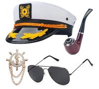 Captain Hat for Men Women, Sailor Hat Costume Accessories with Captain Prop & Aviator Sunglasses, Navy Yacht Boat Cap Ship Rock Party Dress up Gifts