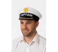 Captain Hat - White and Black Sailor Hat with Gold Trim & Embroidered Helm - Fancy Dress Accessory for Boat Party, Hen Do, Costume Events, Halloween & Nautical Theme