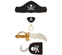 Captain Jack Pirate Set 5 Piece Kids Toy Fancy Dress Costume with Sword, Hat, Eyepatch, Hook & Earring
