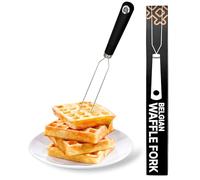 Captain Jax Waffle Fork for Belgian Waffles, Mulit-Use Stainless Steel Kitchen Tool with Silicone Handle, Beveled Prongs, Belgian Baking Accessory - One Size Black