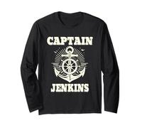 Captain Jenkins Anchor and Ship Wheel Nautical Graphic Art Long Sleeve T-Shirt