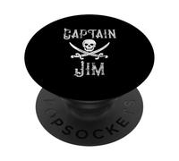 Captain Jim Vintage Personalized Pirate Skull Boating Fan PopSockets Adhesive PopGrip