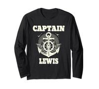 Captain Lewis Anchor and Ship Wheel Nautical Graphic Design Long Sleeve T-Shirt