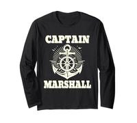 Captain Marshall Anchor and Ship Wheel Nautical Graphic Art Long Sleeve T-Shirt