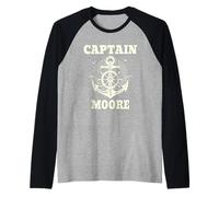 Captain Moore Anchor and Ship Wheel Nautical Graphic Design Raglan Baseball Tee