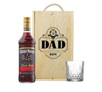 Captain Morgan's Dark Rum Dad Gift Set in Wooden Box with Glass - Father's Day, Gifts for Him, Birthday Gift, Men's Gifts