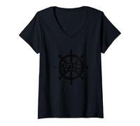 Captain of My Own Ship Nautical Helm V-Neck T-Shirt, Women, Black, L