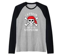 Captain of The Shipshow Funny Pirate Captain Dad Boat Mens Raglan Baseball Tee