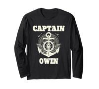 Captain Owen Anchor and Ship Wheel Nautical Graphic Design Long Sleeve T-Shirt