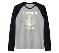 Captain Owen Anchor and Ship Wheel Nautical Graphic Design Raglan Baseball Tee