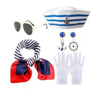 Captain Sailor Set - Navy Säilor Costume With Hat | Captain Hat Accessories For Halloween Nautical Parties, And Cosplay Includes Flat Cap, Glasses, And Scar