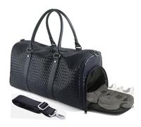 CAPTAIN VIKINGS Weekender Bag for Women Men Water-resistant Gym Tote, Leather Woven Travel Duffel Bags with Shoe Compartment, Navy, L, Leisure
