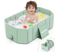 Captainbear Toddler Foldable Bathtub, Baby Folding Tub for Infants with Non-Slip Base, Easy Storage&Clean, Converts Shower to Tub, Portable Baby Bathtub for Travel, 6M-5Y, Green
