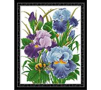 CaptainCrafts Cross Stitch Kit - Flowers Counted Cross Stitch Unpreprinted Fabric DIY Art Embroidery Kit for Adults (14CT, Iris Flowers)