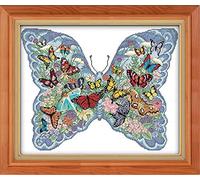 CaptainCrafts Cross Stitch Kits Butterfly Counted Cross Stitch Unpreprinted 14CT Fabric Cross Stitch Embroidery Kits DIY Needlework Home Decor (Unpreprinted 14CT, Butterflies in A Butterfly)