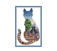 CaptainCrafts Cross Stitch Kits Cat Counted Cross Stitch Unpreprinted Fabric Embroidery Kits Needlework Crafts (Unpreprinted 14CT, Cat Light and Shadow)