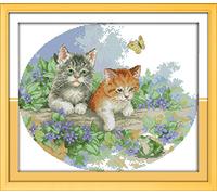 CaptainCrafts Cross Stitch Kits, Cat Counted Fabric Cross Stitching DIY Art Needlecrafts Embroidery Kits for Adults (Naughty Kittens, WHITE)