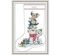 CaptainCrafts Cross Stitch Kits, Christmas Stocking Cross Stitch Stamped Cross Stitch Preprinted 14CT Fabric Embroidery Kits Needlework Crafts (Stamped 14CT, Polar Bear)