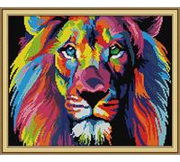 CaptainCrafts Cross Stitch Kits, Counted Cross Stitch Lion Unprinted 14CT Fabric Embroidery Kits Needlework Crafts House Deco (Unpreprinted 14CT, Coloured Lion)