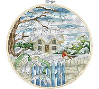 CaptainCrafts Cross Stitch Kits, Counted Cross Stitch No pre-Printed Fabric DMC DIY Art Embroidery Kits Needlework Crafts Four Seasons Home Landscape (Unpreprinted 11CT, Winter)