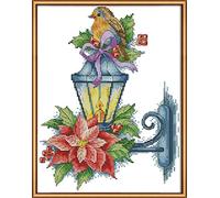CaptainCrafts Cross Stitch Kits, Counted Cross Stitch Unpreprinted 14CT Fabric Embroidery Kits Needlework Crafts (Unpreprinted 14CT, The Bird on The lamp)