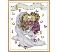 CaptainCrafts Cross Stitch Kits, Counted Cross Stitch Unpreprinted Fabric Cross Stitch Adults Embroidery Kits (Unpreprinted 14CT, Hedgehog's Wedding)