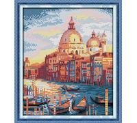 CaptainCrafts Cross Stitch Kits, Counted Cross Stitch Unpreprinted Fabric Cross Stitch DIY Art Embroidery Kits for Adults (Unpreprint 14CT, Venice Water City)