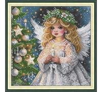 CaptainCrafts Cross Stitch Kits Counted Cross Stitch Unpreprinted Fabric Cross Stitch DMC DIY Art Embroidery Kits (Unpreprinted 14CT, Christmas Angel)