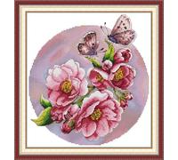 CaptainCrafts Cross Stitch Kits, Counted Cross Stitch Unpreprinted Fabric DIY Art Embroidery Kits Needlework Crafts (Unpreprinted 14CT, Butterfly and Paeonia)