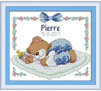 CaptainCrafts Cross Stitch Kits, Counted Cross Stitch Unpreprinted Fabric DIY Art Embroidery Kits Needlework Crafts (Unpreprinted 14CT, Sleeping Baby Blue Bear)