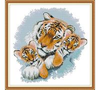 CaptainCrafts Cross Stitch Kits, Counted Cross Stitch Unpreprinted Fabric DIY Art Embroidery Kits (Unpreprinted 14CT, Tiger Mother and Tiger Baby)