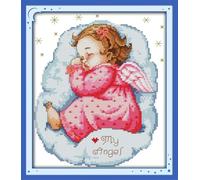 CaptainCrafts Cross Stitch Kits, Counted Cross Stitch Unpreprinted Fabric Embroidery Kits Needlework Crafts Asleep Angel Baby (Unpreprinted 14CT, Girl)