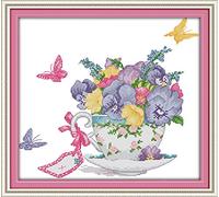 CaptainCrafts Cross Stitch Kits, Counted Fabric Cross Stitching DIY Art Needlecrafts Embroidery Kits for Adults (Butterfly Orchid in The Cup, WHITE)